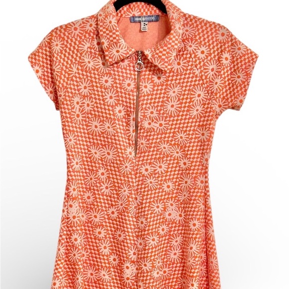 Urban Outfitters Orange Daisy Zip-Front Mini Dress Size M - Picture 2 of 9